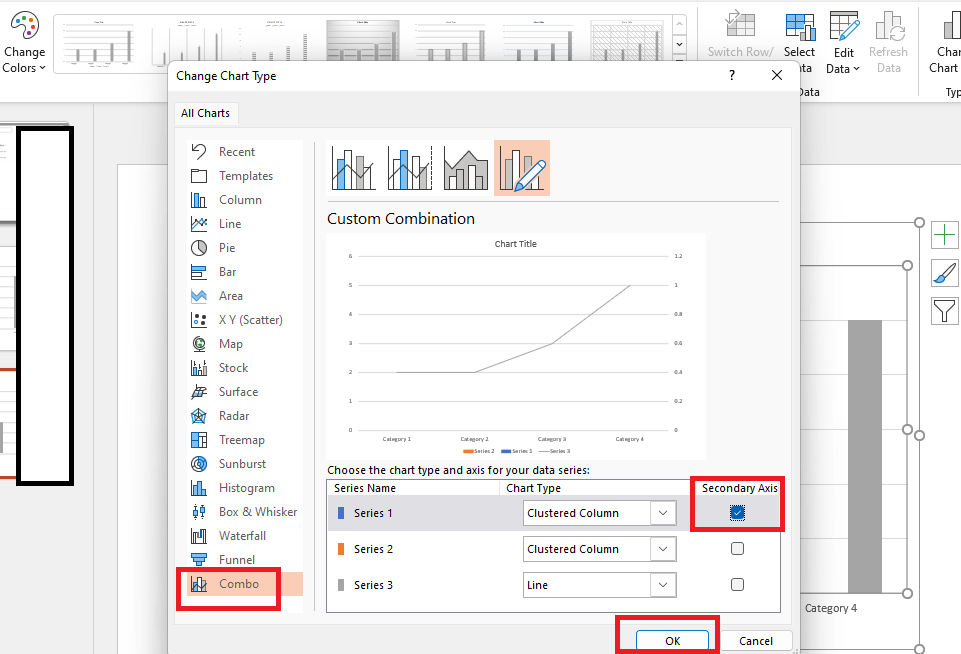 I want to plot the first chart in Powerpoint on the secondary axis but