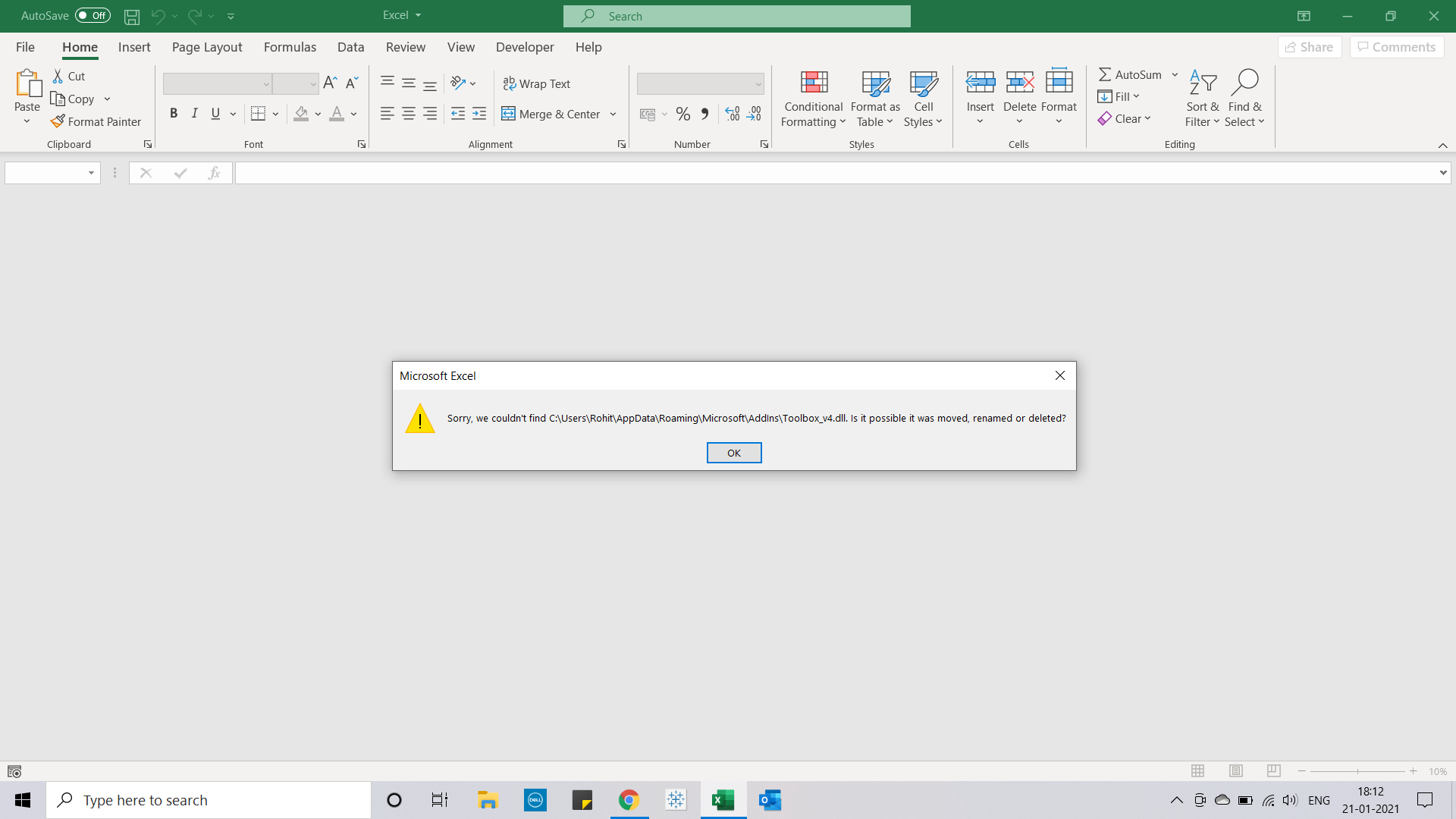 Error while opening Excel Microsoft Community