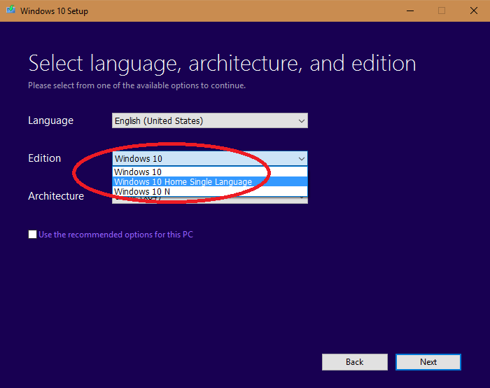 windows 10 home single language to pro key