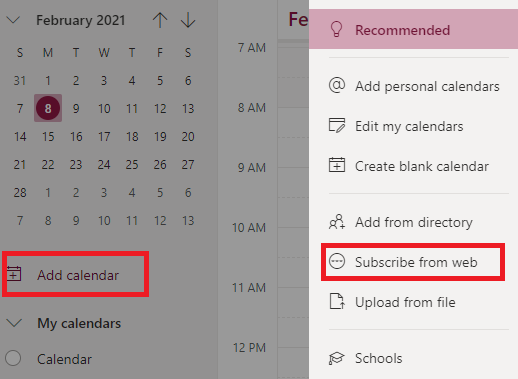 Internet calendar will not show up on My Calendars list Microsoft