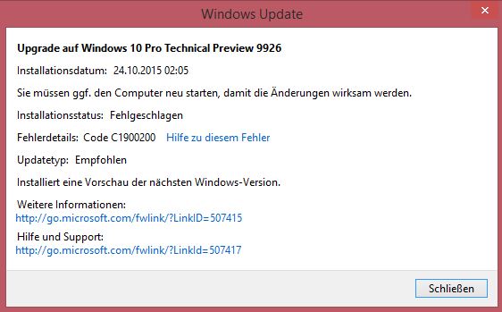 Installation von Build 9926 nicht möglich (GELÖST)