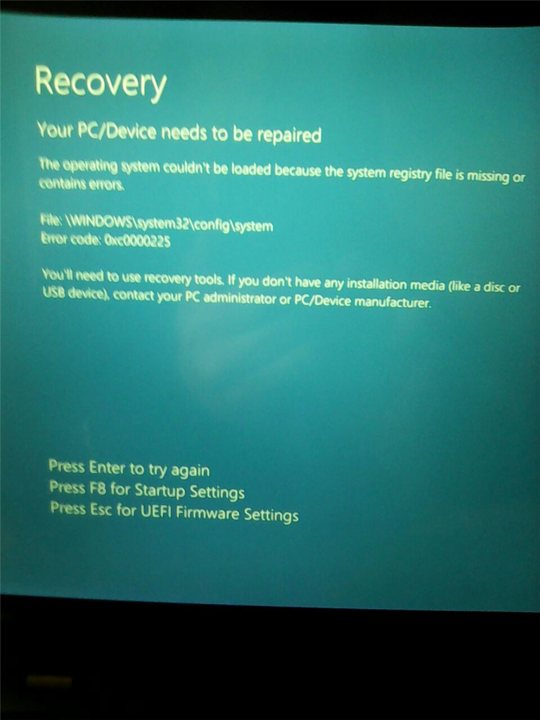 Windows 10 Error code 0xc0000225 "Your PC/Device needs Microsoft Community