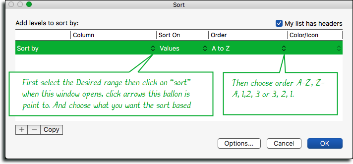 excel won t sort the first row in a set of selected rows