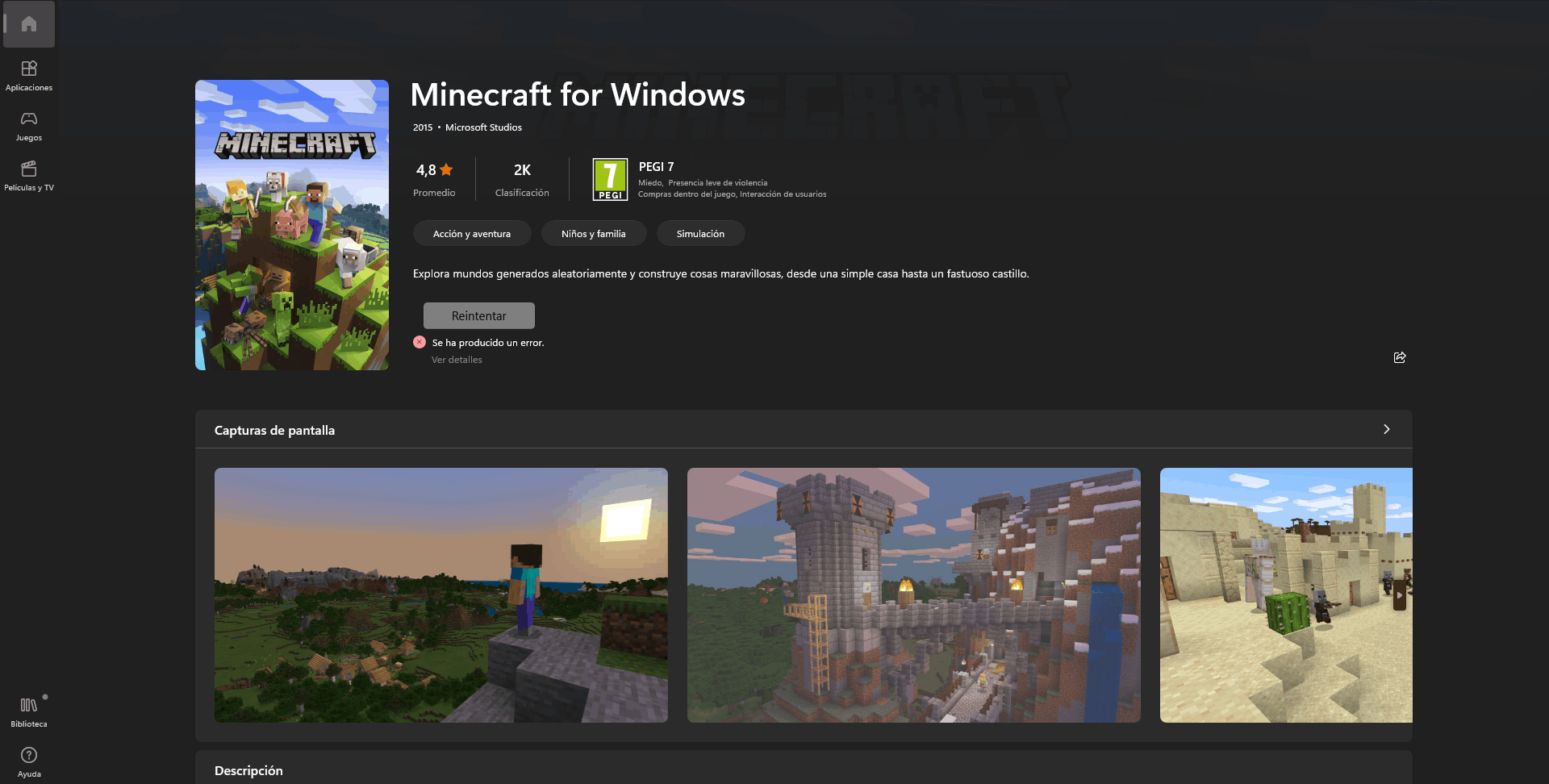 Erro na instalação do Minecraft para Windows 10 e 11. - Microsoft
