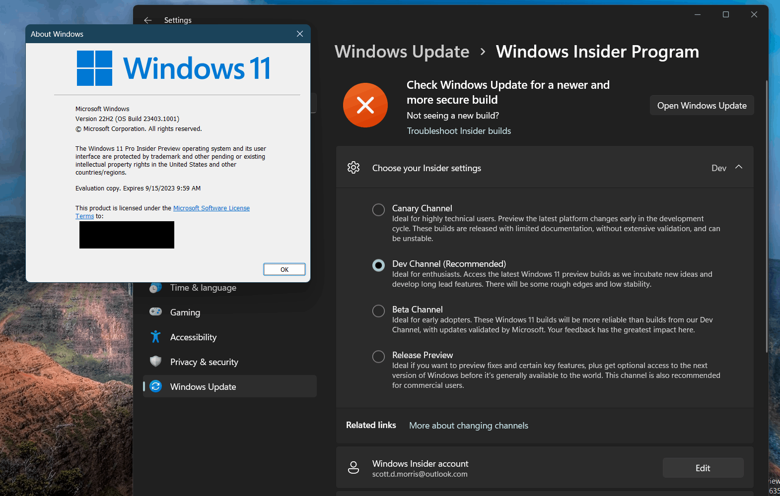 Build 23403.1001: Windows Insider settings shows a new build is ...