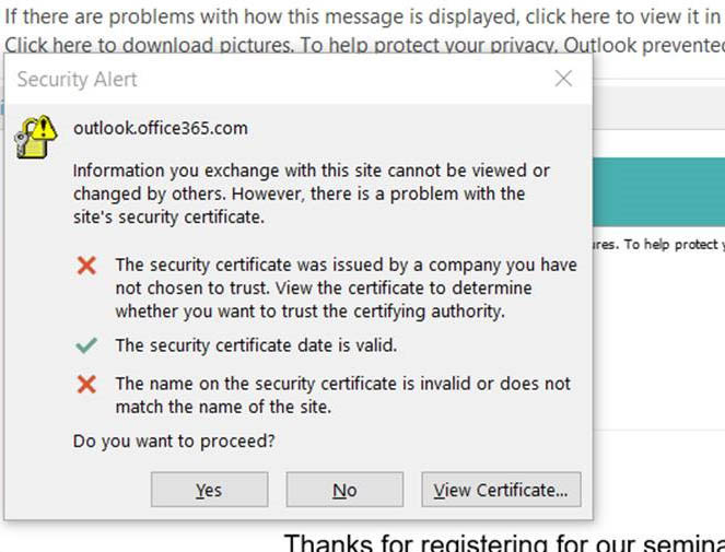 Outlook Security Alert Certificate Keeps Popping Up xenout