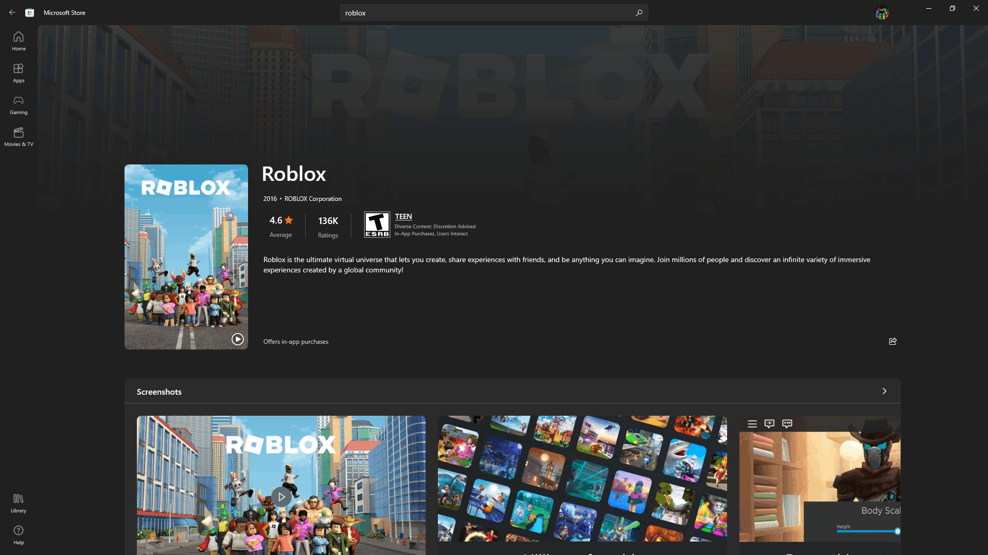 Roblox in Microsoft Store - Microsoft Community