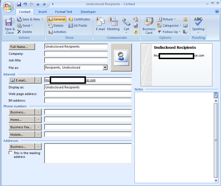 Trying To Create "Undisclosed Recipients" Email But Contacts Not ...