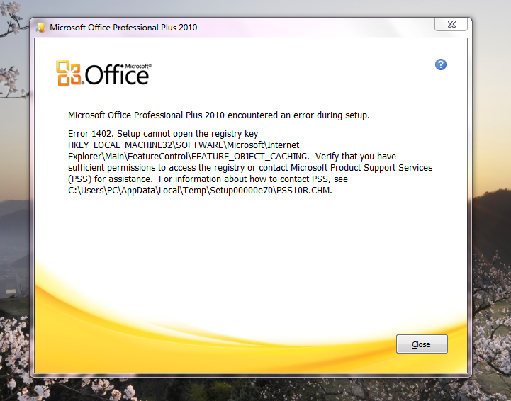 Microsoft Office Professional Plus 2010 encountered an error during -  Microsoft Community