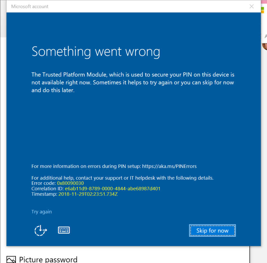 Error 0x8007139f And 0x80090030: Logging In With Pin - Microsoft Community