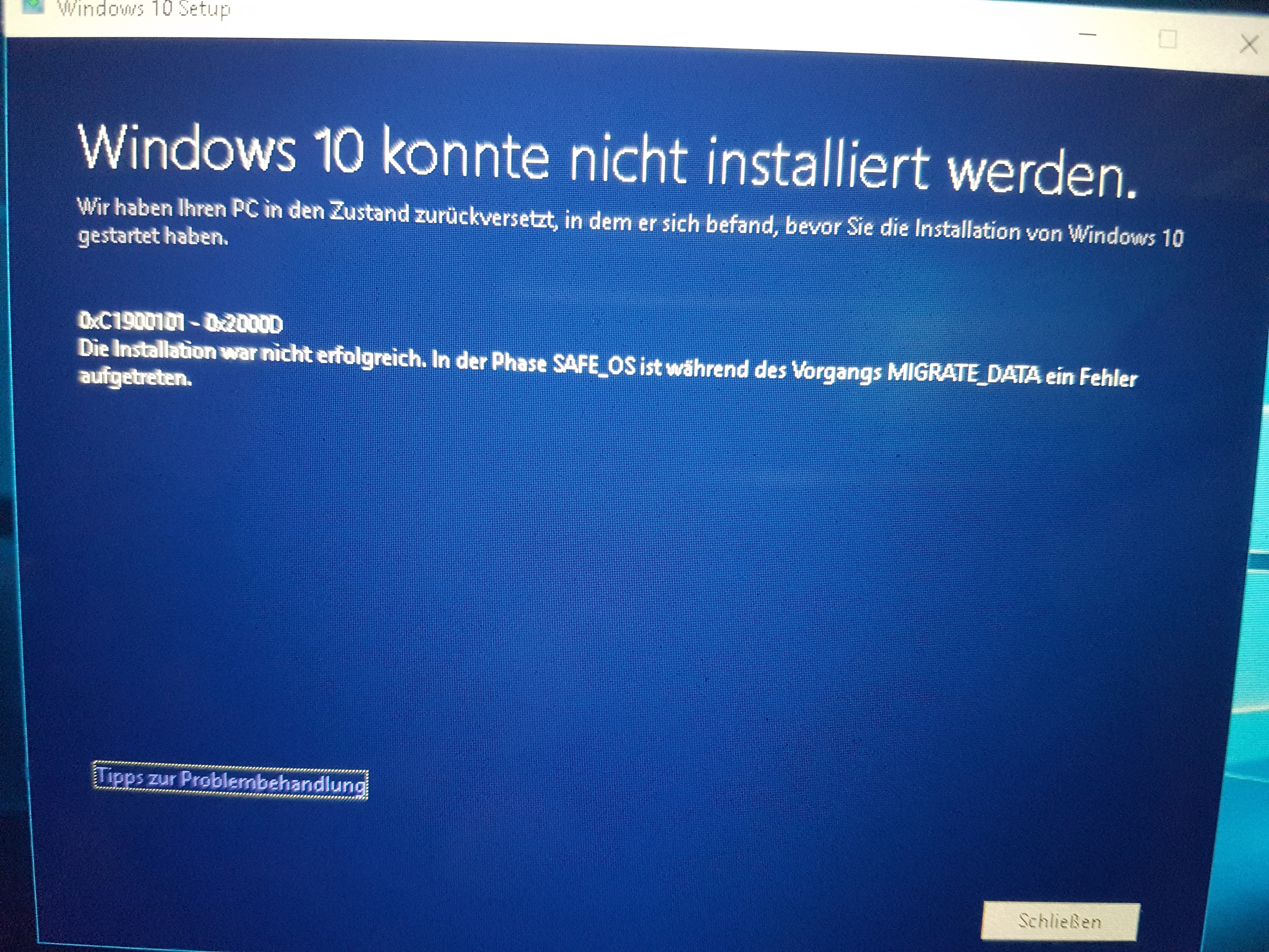 Fehler bei Upgrade-Versuch auf  windows 10 1803