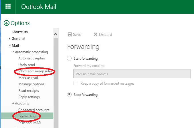 E-mail Messages Do Not Forward to Outlook.com (Hotmail) Accounts