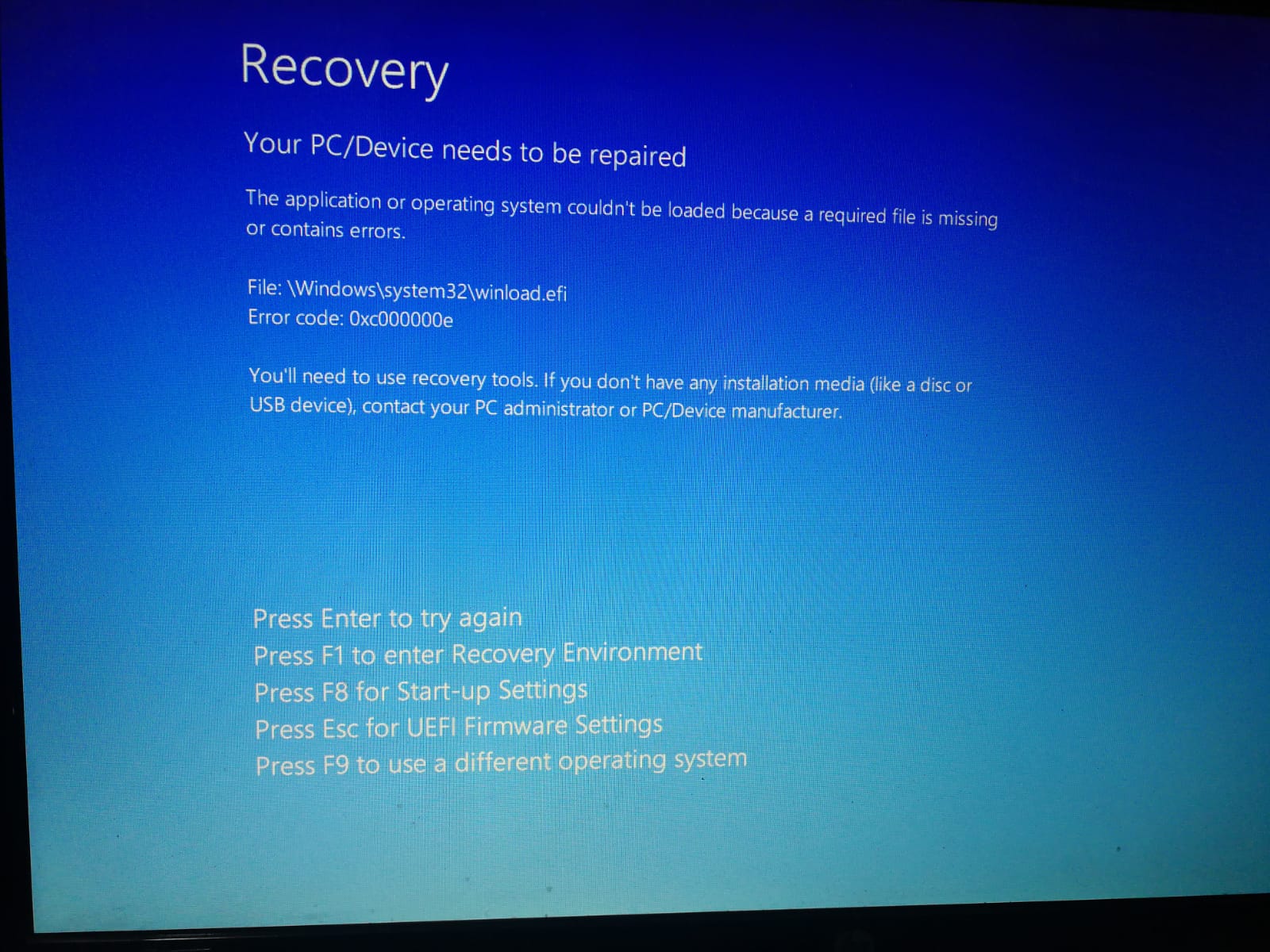 Error Code: 0xc000000e when booting the PC after installing Windows on ...