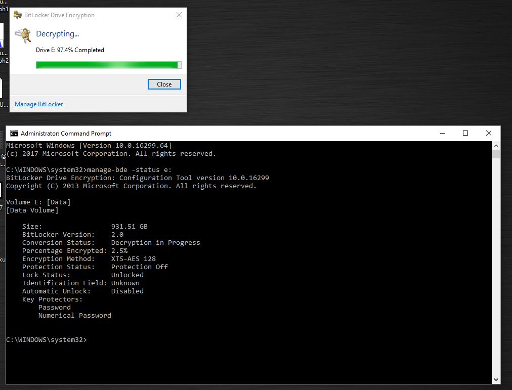 BitLocker Stalled While Decrypting At 97.4% For 3days And Counting ...