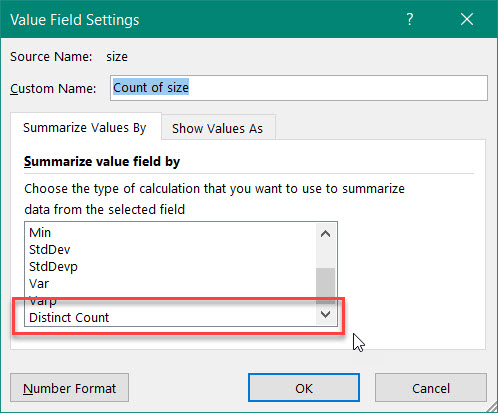 Cannot See Distinct Count In Pivot Table Calculation Options Microsoft Community