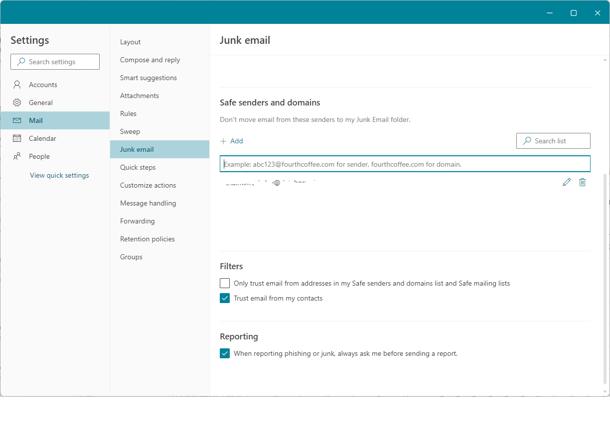 Unable To Save A New Safe Senders After Edit/Add Safe Senders In ...