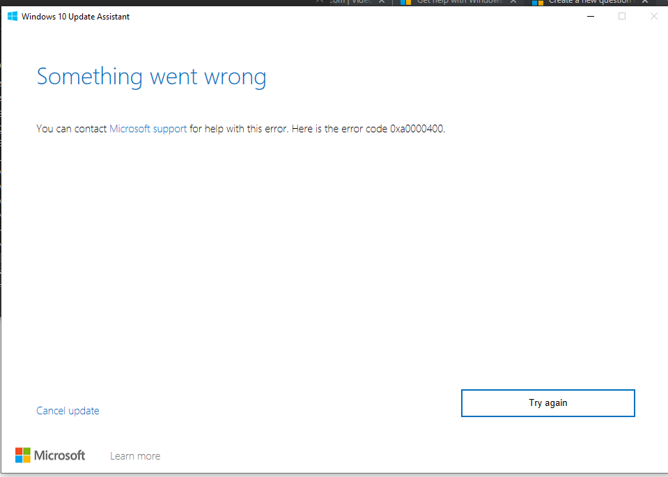 Windows 10 update error 0xa000400, help me fix this, I am unable 