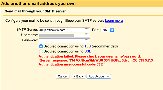 535 authentication failed