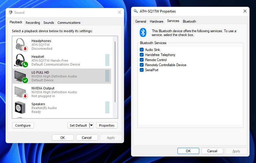 Fix for bluetooth headphones or speaker using hands-free audio when -  Microsoft Community