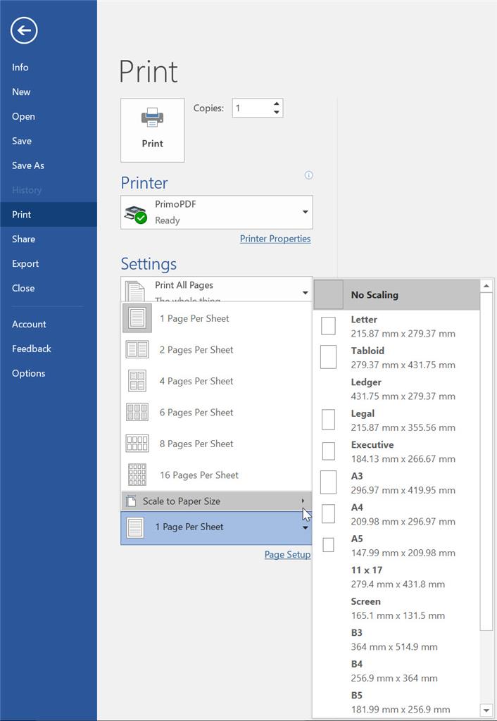 Missing The Scale To Paper Size Option In Word 2016 Microsoft Community