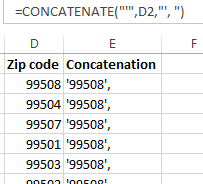 In Excel 2013 CONCATENATE only displays value of the first row