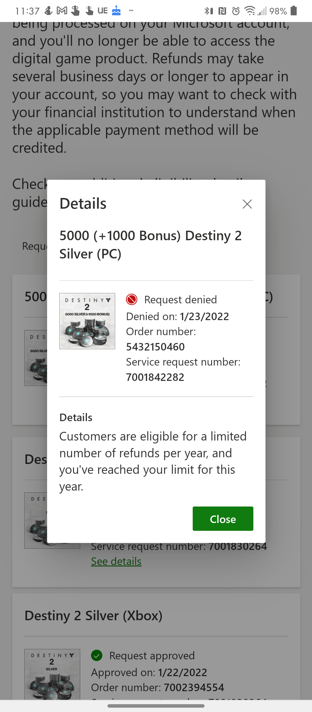 Requested refund on xbox