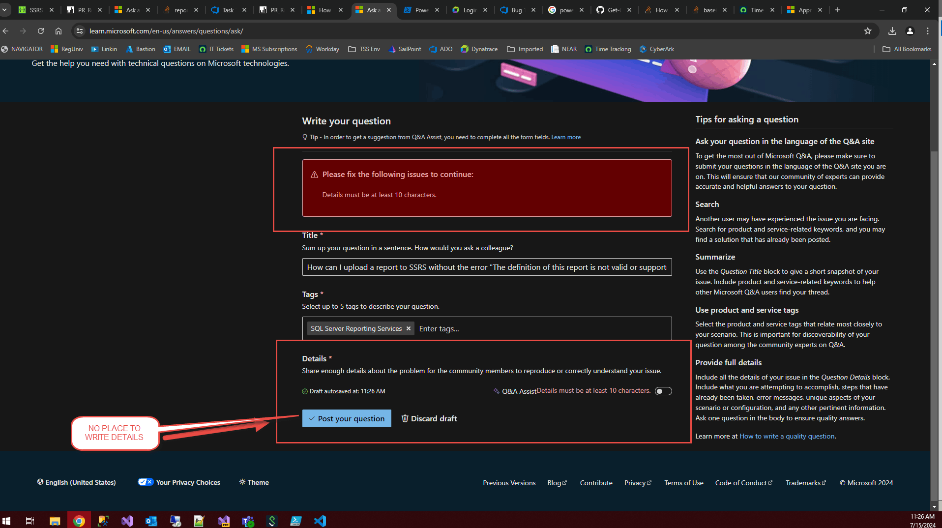 How can I upload a report to SSRS without the error 