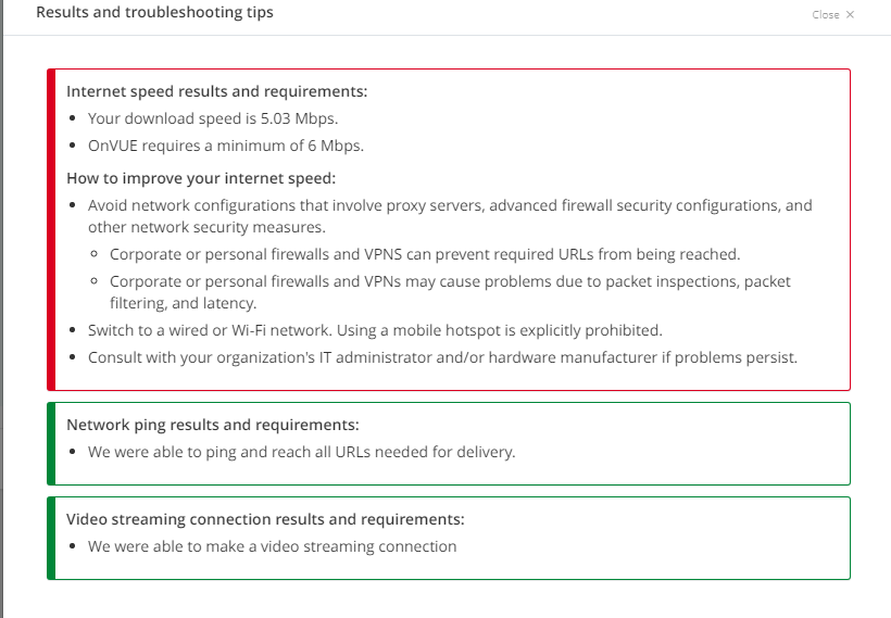 Onvue Network Speed Test Issue - Training, Certification, And.