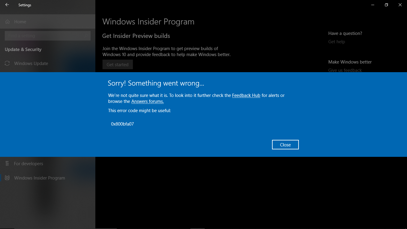 Windows insider preview Error - Microsoft Community