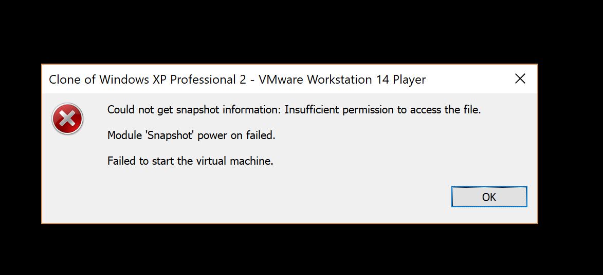 Insufficient permission to access file vmware windows 10 что делать