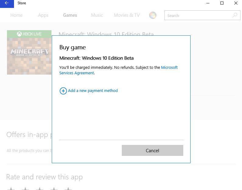 Não consigo baixar o Minecraft Windows 10 Edition - Microsoft