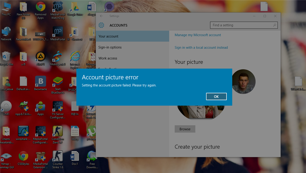 Unable to change account picture, error: Account picture error ...