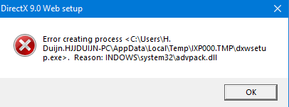 Advpack dll не дает установить directx