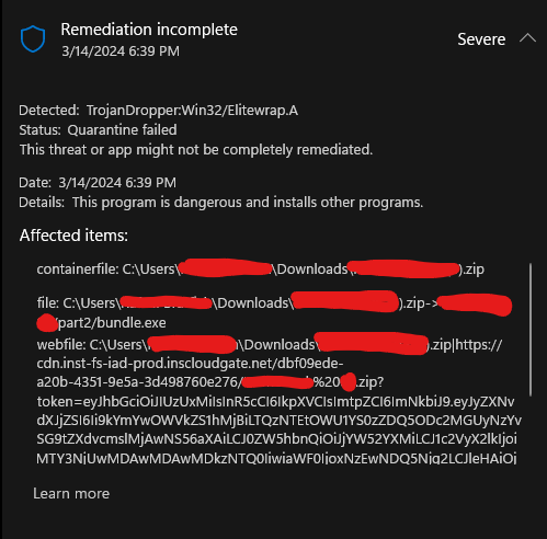 Windows Defender Remediation Incomplete - Status: Quarantine Failed ...