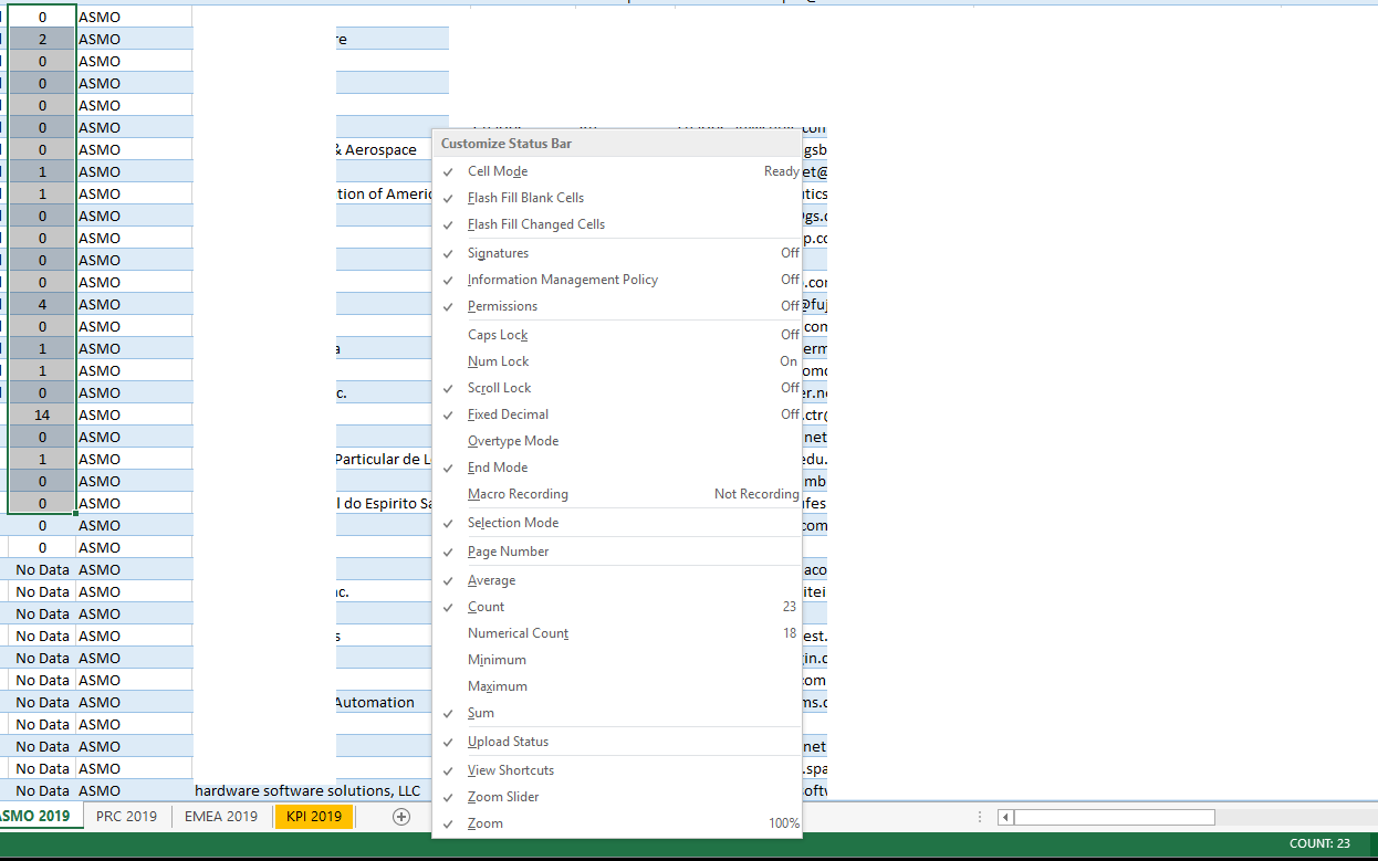 Excel Not Displaying Average Sum In Status Bar Please Help Microsoft Munity