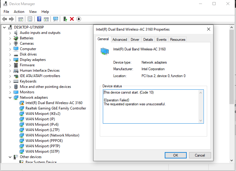 Opdater spørge Som regel Intel Dual Band Wireless AC 3160 not working under Windows 10. How do -  Microsoft Community