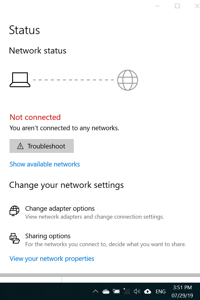 Network status erroneously says not connected - Microsoft Community