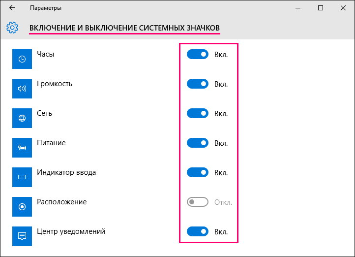 Как выглядит значок включено
