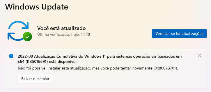 Está dando erro para baixar a atualização - Microsoft Community