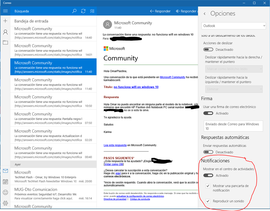 gusano puerta Provisional Activar Notificaciones en Correo en Windows 10 - Microsoft Community