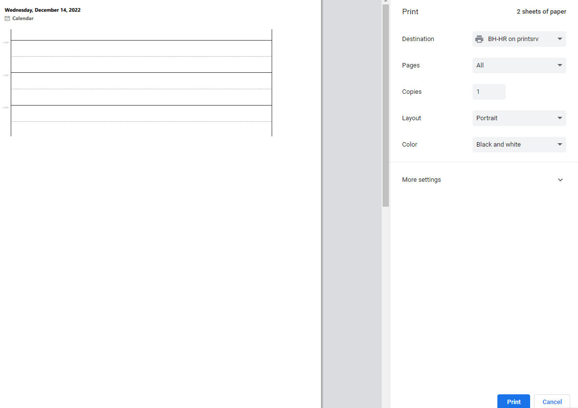 Owa print daily meeting print preview not showing microsoft community