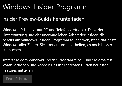 Windows Insider Programm gibt keine Updates