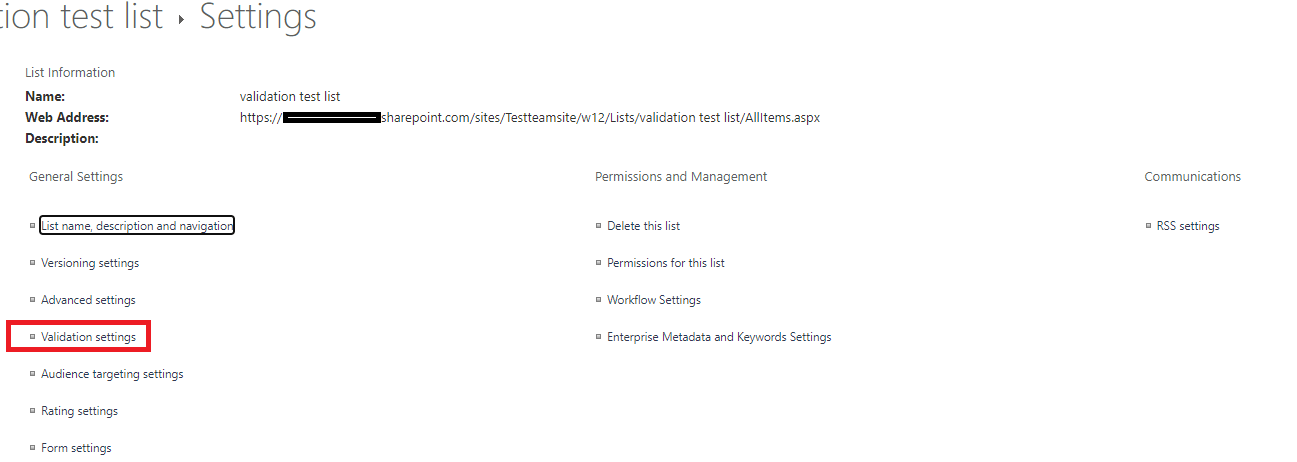 Cannot access validation settings in SharePoint list settings ...