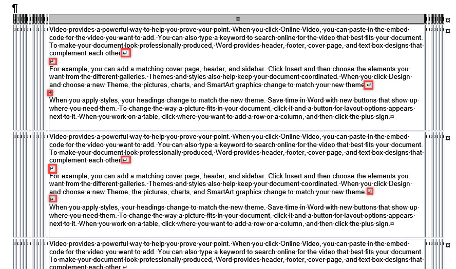 How to split text in separate rows in a huge table in Word 2016