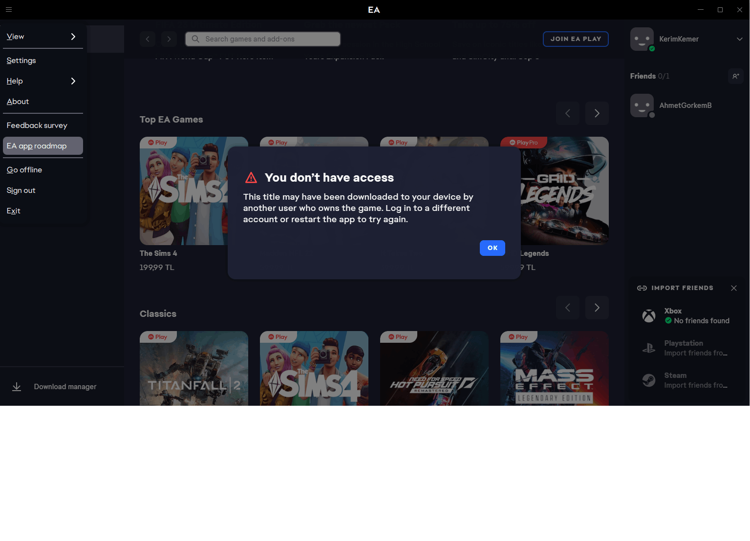 Game Pass isn't granting you your EA Play privileges.