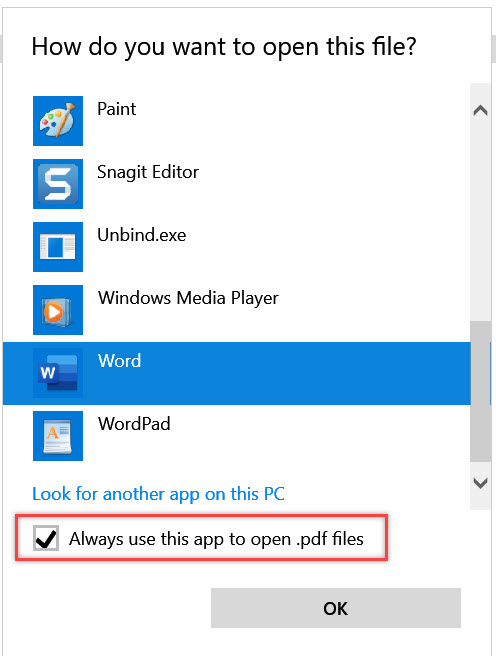 Open PDF with Word by default Microsoft Community