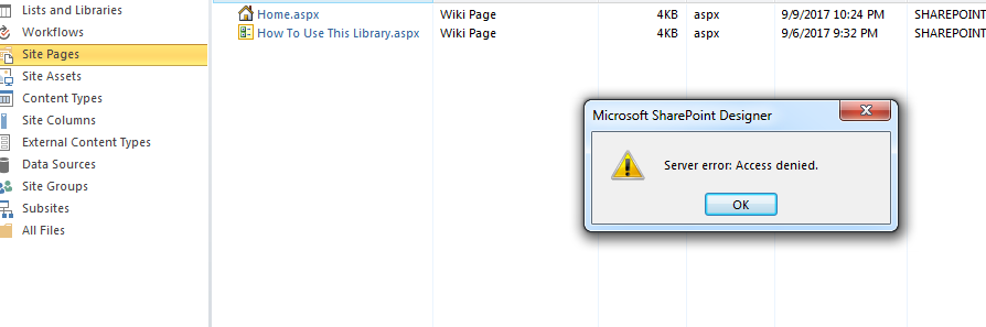 I am getting "Server error : Access Denied" error while - Microsoft