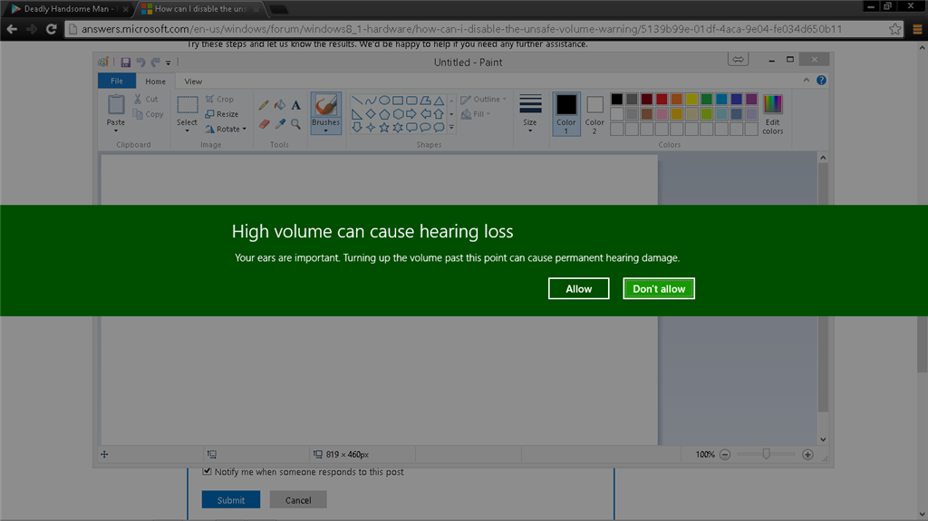 Disable High Volume Warning Windows 10