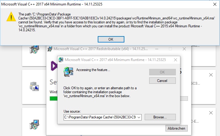 MS Visual C++ 2017 Fehler bei der Installation