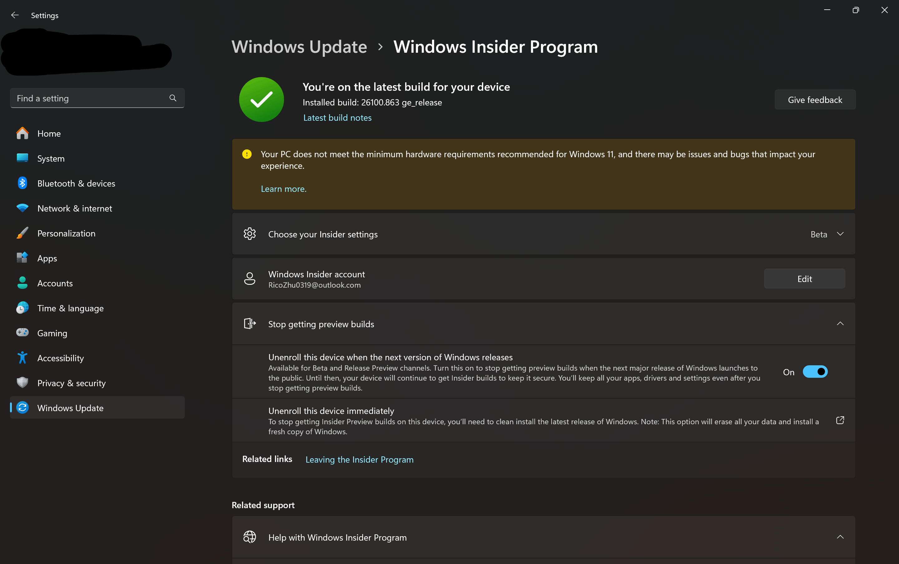 Surface Pro 11th X Elite Windows Insider Issue (Not meeting 